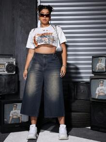 SHEIN ICON 大码女式时尚宽松复古男友风牛仔裤 - 藍色 - 查看 6