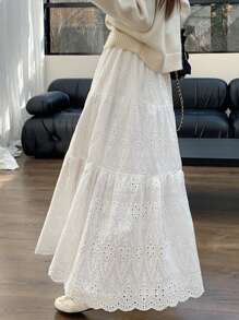 日韩女学生服裙子白色镂空提花蛋糕裙半裙女四季A字长裙Y2K衣服女仙女超仙系带半裙伞裙