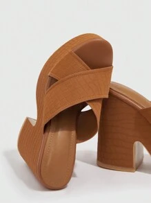 Woman Shoes Crocodile Embossed Wedge Slide Sandals For Spring And Summer