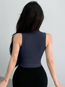 DAZY Women's Summer Slim Fit Color Block Reflective Stripe Tank Top Sexy Women Tops - Navy Blue - View 4