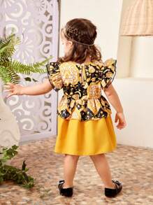 SHEIN Baby Girls' Spring Summer New Paisley Print Cap Sleeve Dress With Bow, Cute Elegant Gorgeous Daily Casual Dress