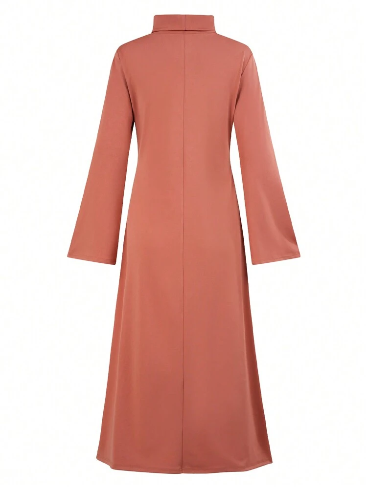 Women Spring Solid Color High Collar Bell Sleeve Dress Fall Cloth For Women
