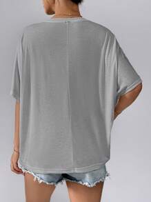 SHEIN Essnce Women's Loose-Fit Batwing Sleeve T-Shirt, Made Of Bamboo Fiber