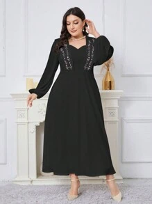Modelyn Vestido elegante largo de manga farol con cuello de corazón y estampado floral para mujer de talla grande para primavera/verano, vestidos de noche largos