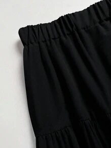 Chân váy chữ A xếp ly nhiều lớp cạp cao dài đến đầu gối, màu trơn, tối giản, đa năng dành cho nữ EARO, thiết kế cho mùa xuân/hè, màu đen thanh lịch. - màu đen - Xem 7