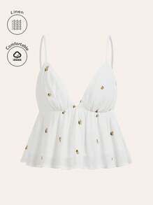 SHEIN Frenchy Summer Fresh Daisy Print Ruffle Hem Halter Top, Suitable For Summer Vacation, French Style, The Fabric Is Comfortable And Skin-Friendly Flower White - White - View 2