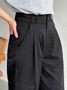 FRIFUL Women's Casual Solid Color Wide Leg Cargo Pants - Black - View 7
