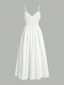 SHEIN EZwear Summer Casual Vacation V-Neck Spaghetti Strap Swing Dress