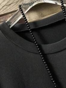 Fashionable Solid Color Loose Short Sleeve T-Shirt For Plus Size Women - Black - View 3