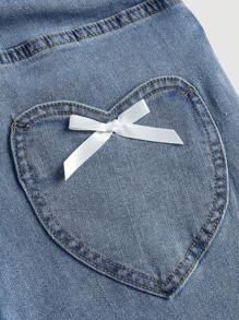 SHEIN MOD Women's Solid Color Simple Bows Decoration Flared Jeans For Daily Wear - Light Wash - View 5