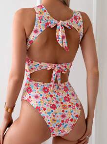 SHEIN Swim Floral Print One-Piece Swimsuit For Vacation,Summer Beach - Multicolor - View 2