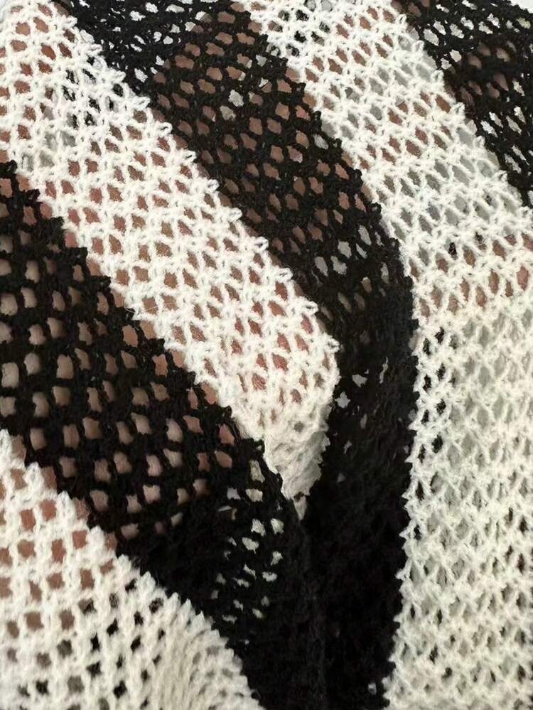 Women's Elegant Delicate Hollow Out Round Neck Pullover Long Sleeve Shrug Summer