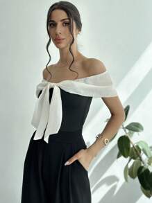 Firerie Dames off-shoulder strik taille slanke pasvorm elegante bodysuit met stropdas