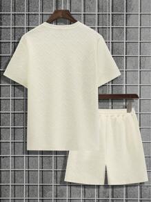 Manfinity Homme Men Plain Color T-Shirt And Shorts Set, Cozy Outfits - Apricot - View 3