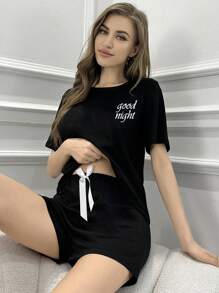 Conjunto De Pijama Con Estampado De Letras Para Mujer