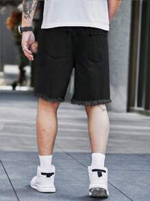 Manfinity LEGND Men Loose Fit Ripped Raw Hem Denim Shorts Distressed Design Jorts