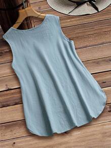 Women's Flower Print High-Low Hem Casual Tank Top, Summer - White - View 2