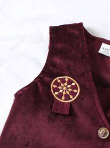 SHEIN 西部牛仔風格嬰兒裝：牛仔帽和圍巾，麂皮流蘇背心和奶牛圖案流蘇褲 - 酒紅色 - 查看 7