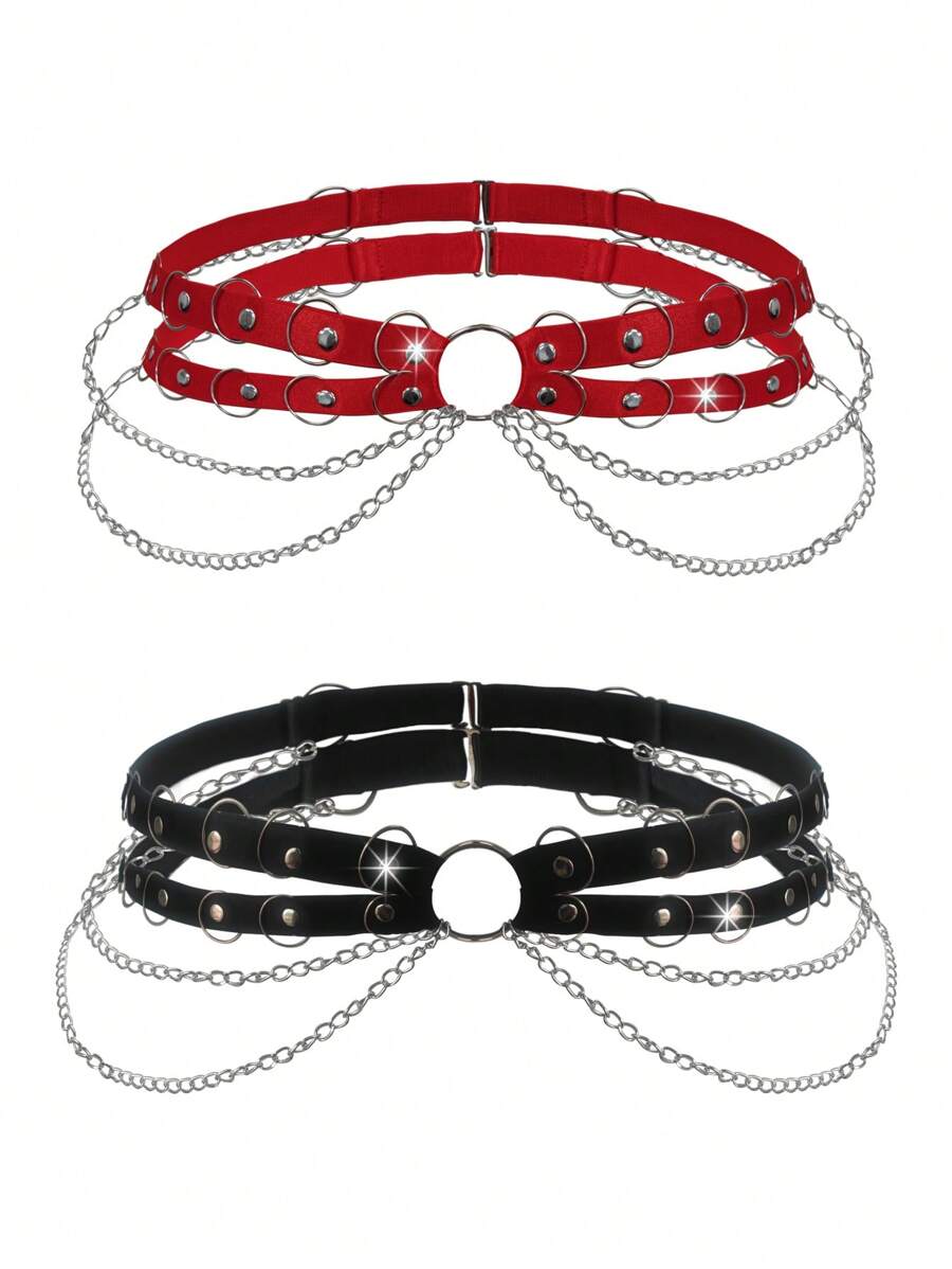 Accesorio de cadena metálica de la serie punk exótica de talla grande, conjuto de 2 piezas - Multicolor - Ver 1