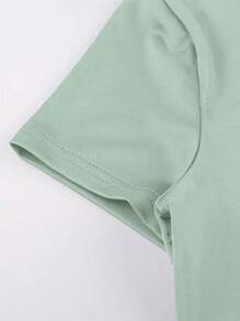 INAWLY Solva 女士夏季圓領短袖褶皺修身休閒純色T恤 - 薄荷綠 - 查看 6