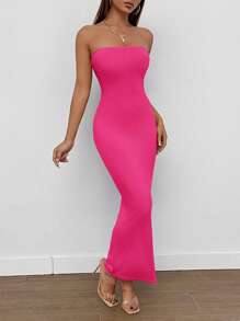 SHEIN PETITE Split Back Tube Summer Women Dress