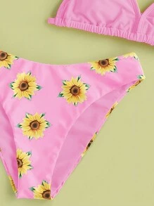 SHEIN Tween Girl Sunflower Print Reversible Bikini Set Summer Beach - Multicolor - View 5