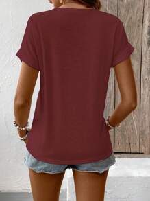 Breezaya Camiseta informal de manga corta y cuello redondo con flecos estampado de flores para las vacaciones de verano de la mujer