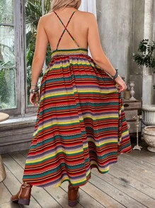 SHEIN Clasi Plus Size Summer Random Floral Print Deep V-Neckline Sleeveless Dress With Cinched Waist - Multicolor - View 2