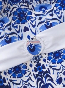 SHEIN Swim 1 pieza Sostén push-up para mujer con estampado aleatorio, inalámbrico, para verano