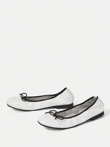 CUCCOO DOLLMOD Mũi Tròn Nơ Chi Tiết Nơ Đế Mềm Múa Ba Lê Thoải Mái Trơn Nữ Flat Giày Đi Nghỉ Hè Giảm Giá - trắng - Xem 10