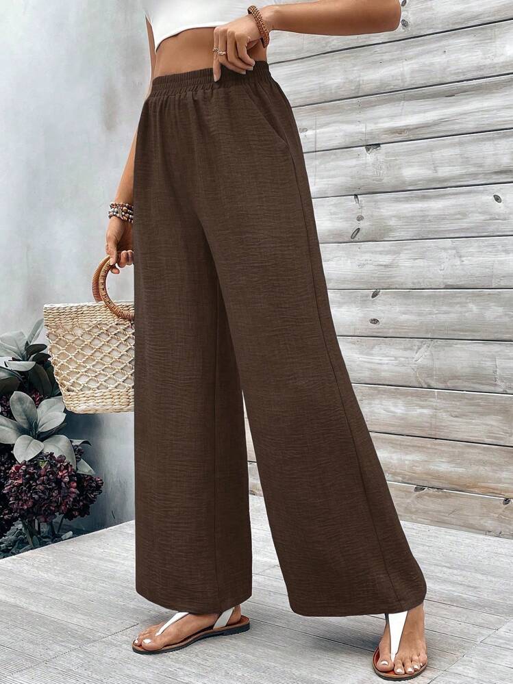 Chiquease Vacation Leisure Solid Color Straight Pants Fall Cloth For Women - Brown - View 1