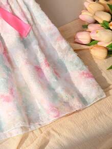 SHEIN Young Girl Gorgeous Style Flower Pattern Ruffle Trim Dress - Pink - View 3