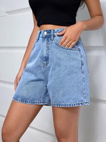 SHEIN EZwear Women's Loose Fit Casual Denim Shorts With Pockets - Light Wash - View 6