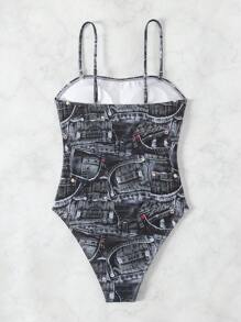 SHEIN Swim Women One-Piece Printed Swimsuit (Random Pattern) Summer