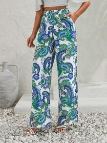 EURMUSE Women Multicolor Printed Linen Pants 220 - Multicolor - View 5