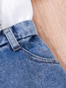 Tween Girl Màu Trơn Đơn Giản Hàng Ngày 2 Món/Bộ Trang Phục - trắng - Xem 5