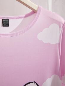 Women's/Mom's Cute Cat Print Short Sleeve Nightgown - Baby Pink - View 6