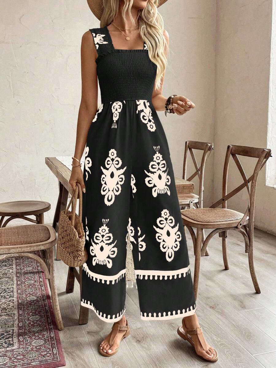 Breezaya Women's Fashion Printed Sleeveless Jumpsuit - Black - View 1