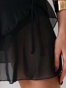 SHEIN Swim Ladies' Solid Color Bikini Bottom With Ruffle Trim For Beach Pool Parties Summer - Black - View 4