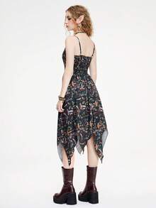 ROMWE Hippie Gaun Slip Gaya Liburan Wanita dengan Motif Bunga Botanikal dan Hem Asimetris - MultiWarna - View 5