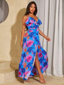 SHEIN SXY Vestido de verano con correa para mujer con estampado de plantas coloridas