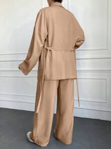 SHEIN Cottnline Beige Two Pieces Sets - Mocha Brown - View 2