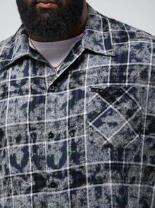 Manfinity VCAY Men's Plus Size Woven Grid Casual Loose Long Sleeve Shirt - Multicolor - View 4