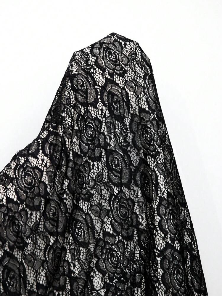 Elegantly Styled Plus Size Black Bodycon Dress With Fashionable Lace, And Ruched Details, Wedding Guest Dress