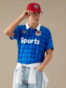 Manfinity RebelGame 男式短袖 Polo 衫，返校 - 寶藍色 - 查看 1