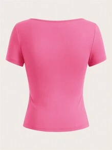 SHEIN EZwear 3 件套女士方领短袖短款上衣，夏季休闲修身 T 恤 - 彩色 - 查看 9