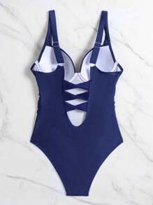 SHEIN Swim Mujeres elegante traje de baño de una pieza de unicolor con copas acolchadas con realce