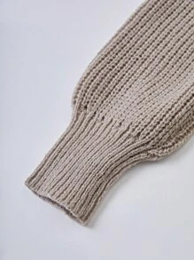 SHEIN Essnce Vestido de jersey de manga larga y unicolor simple para mujer - Caqui - Ver 4