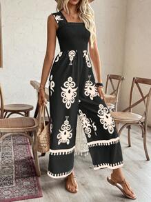 Breezaya Women's Fashion Printed Sleeveless Jumpsuit - Black - View 5