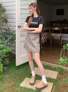 DAZY 女士夏季短袖針織上衣，帶字母拼布，休閒款式